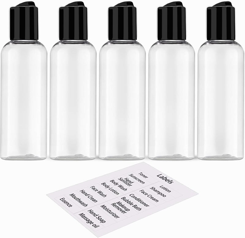 DNSEN 5 Pack 3.4 oz Travel Bottles for Toiletries TSA Approved Leakproof Plastic Empty Travel Size Bottles Containers with Labels - Image 1
